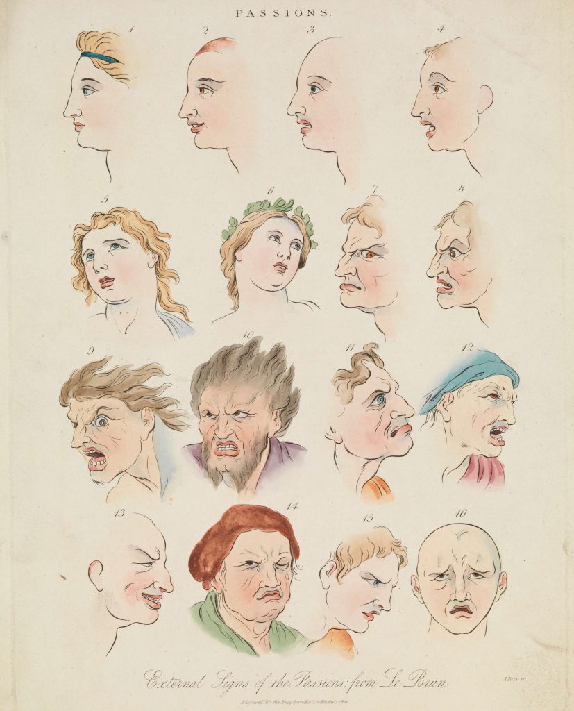 Sixteen faces expressing the human passions