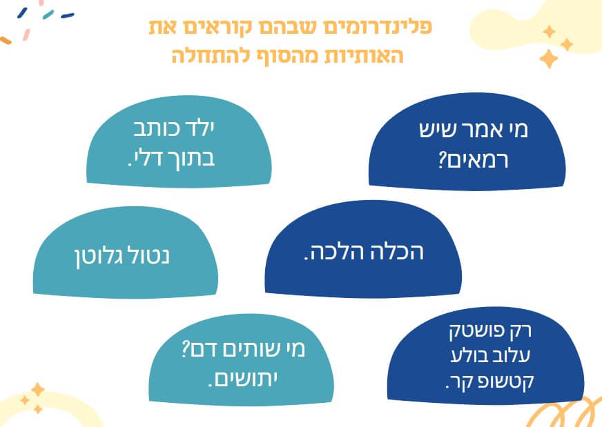 פלינדרומים שבהם קוראים את האותיות מהסוף להתחלה